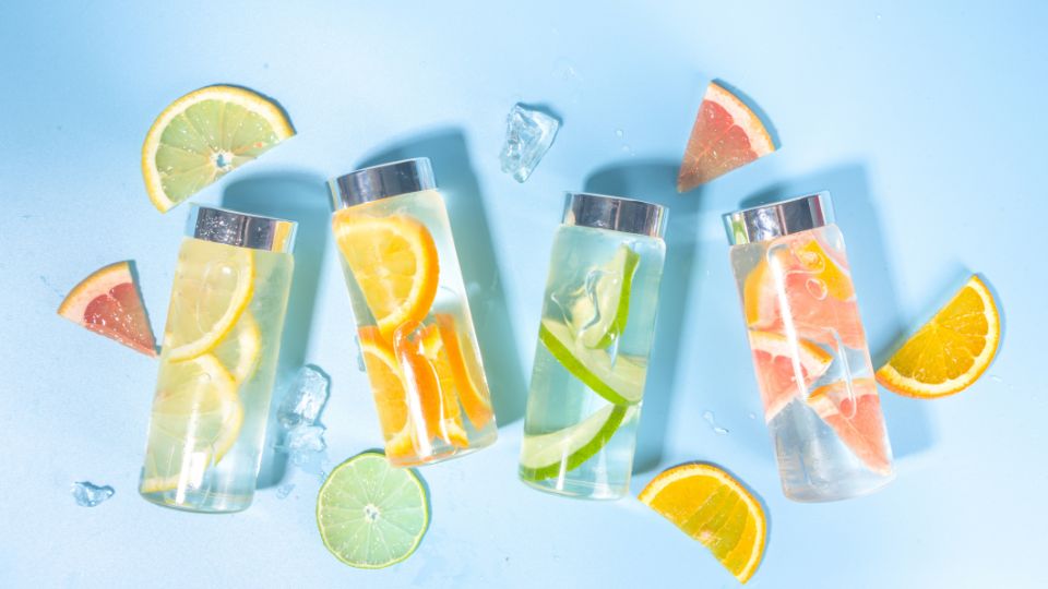 Glass Water bottles with fruit infusers.