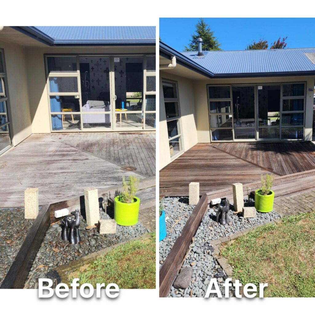 before and after images of washing a deck professionally
