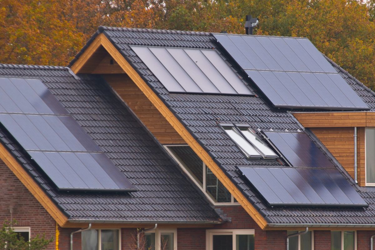 solar panels on a frame house roof
