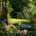 Landscape gardening with pots and rocks