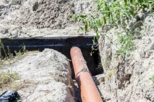 Construction site of a new concrete septic tank