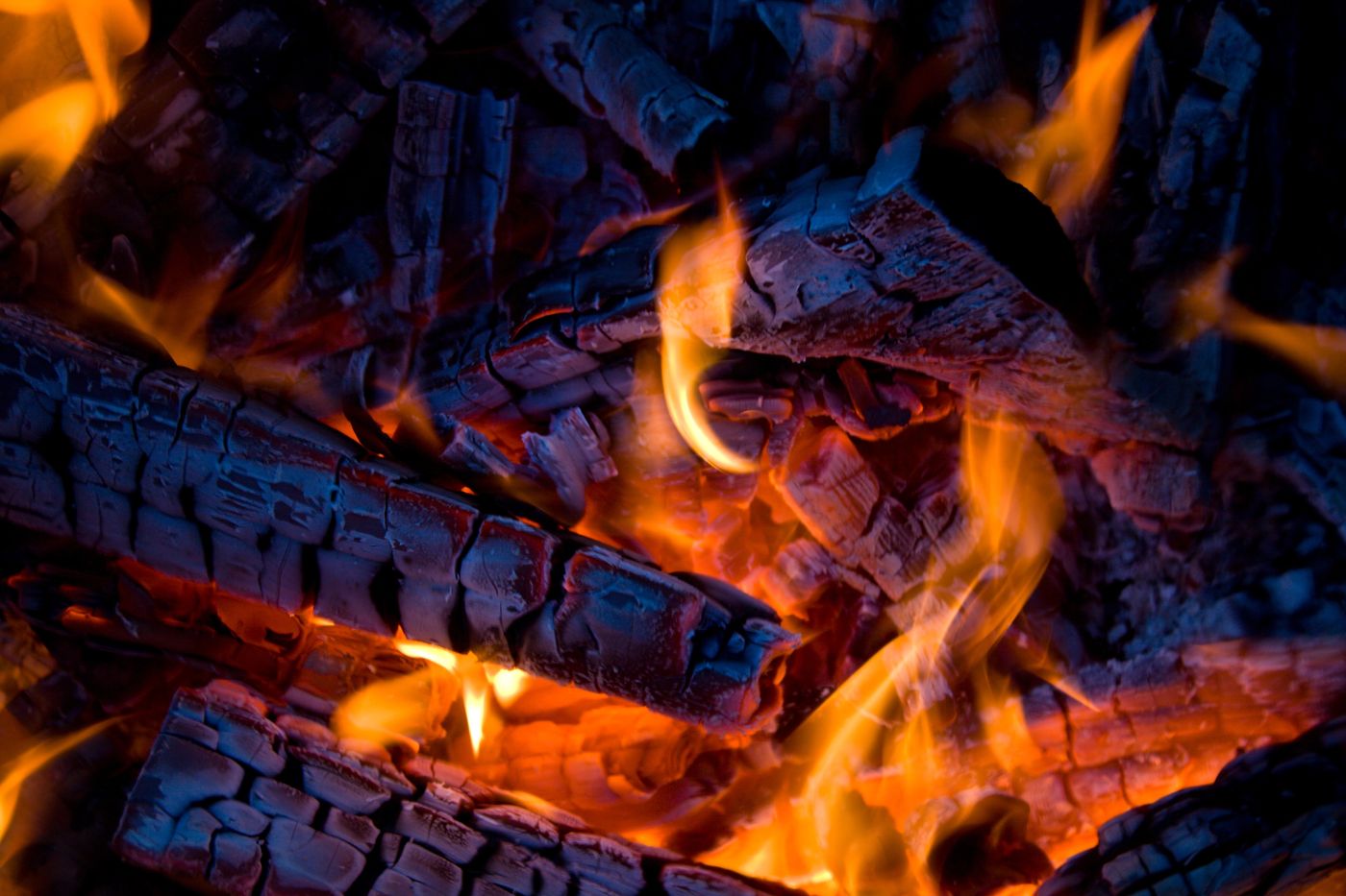 closeup of firewood burning